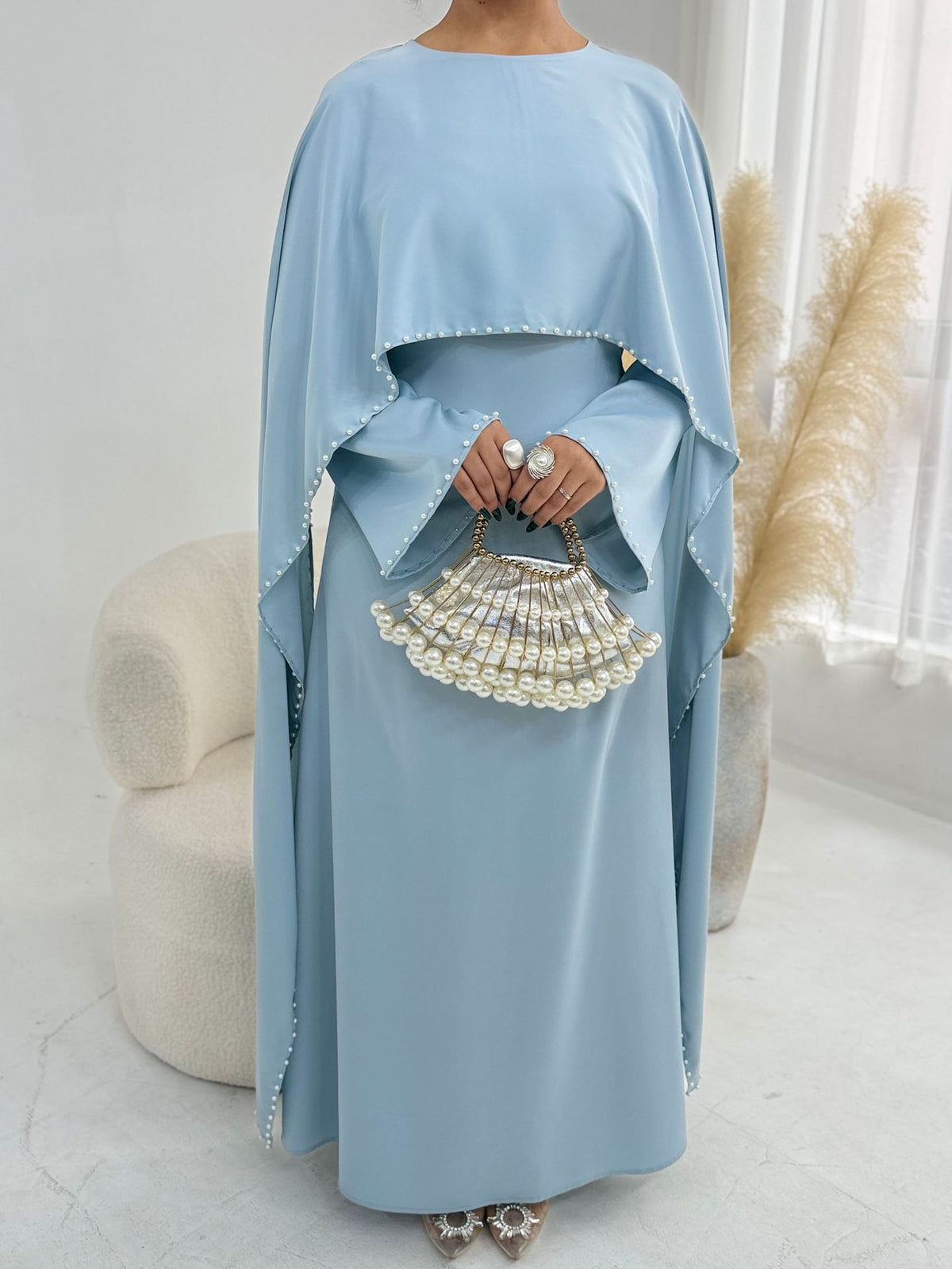 Studded Pearl Shawl Dress