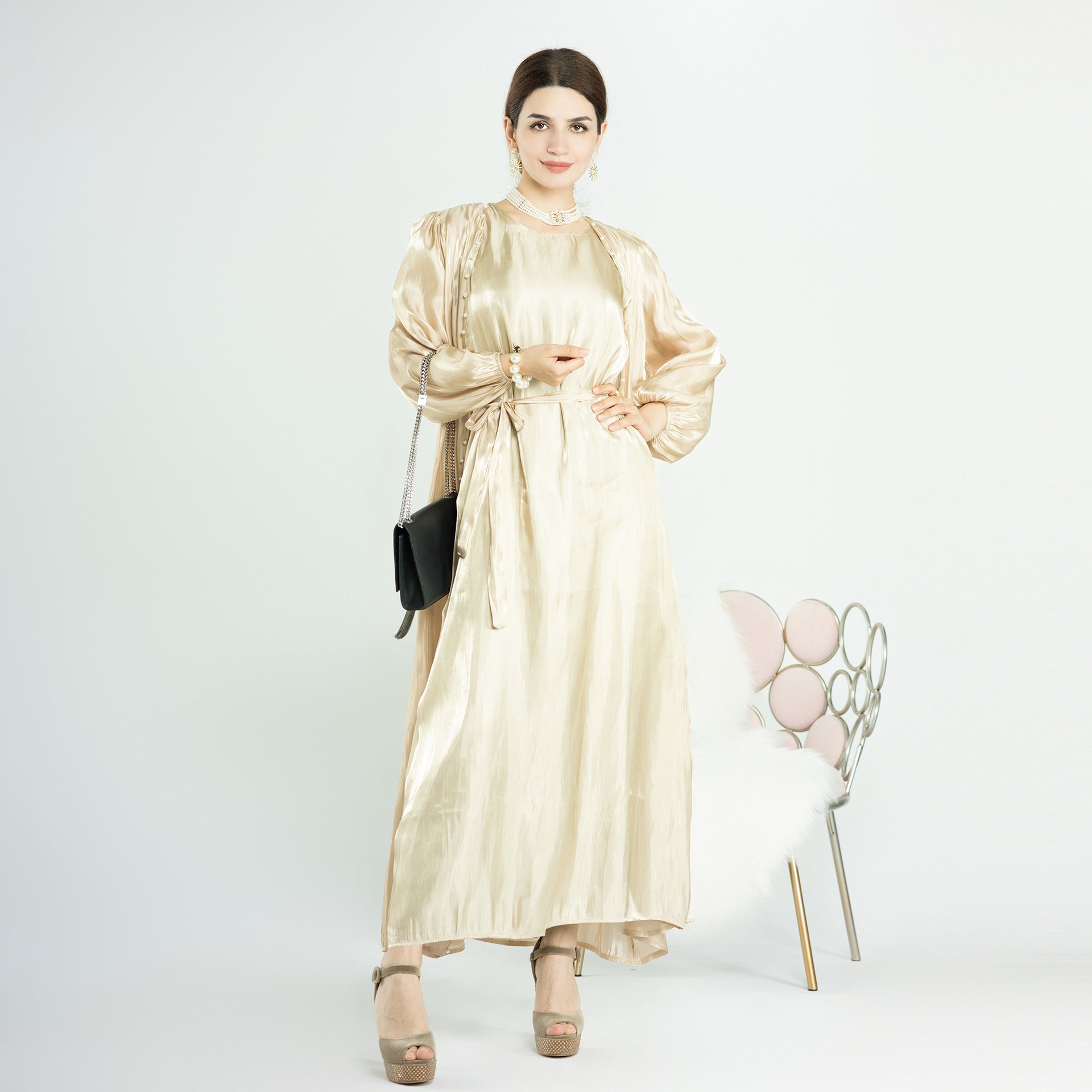 abaya silk dress DALIA Silk-Linen Maxi Outerwear