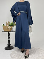 2 Pcs Butterfly Satin Abaya with Crystal Chain