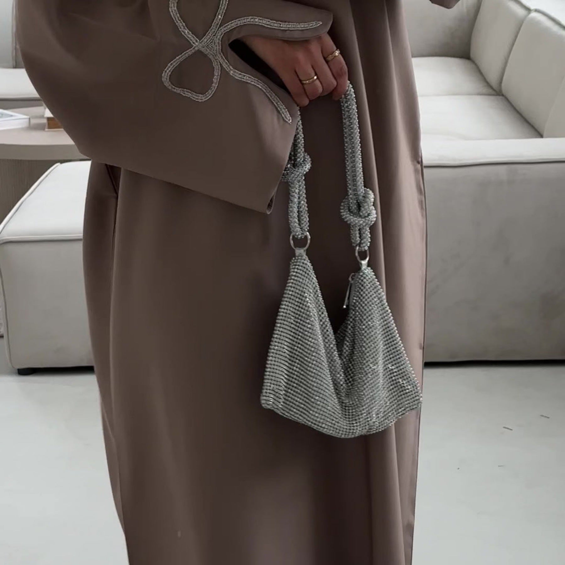 Luxurious Sequin Bow Abaya Dress