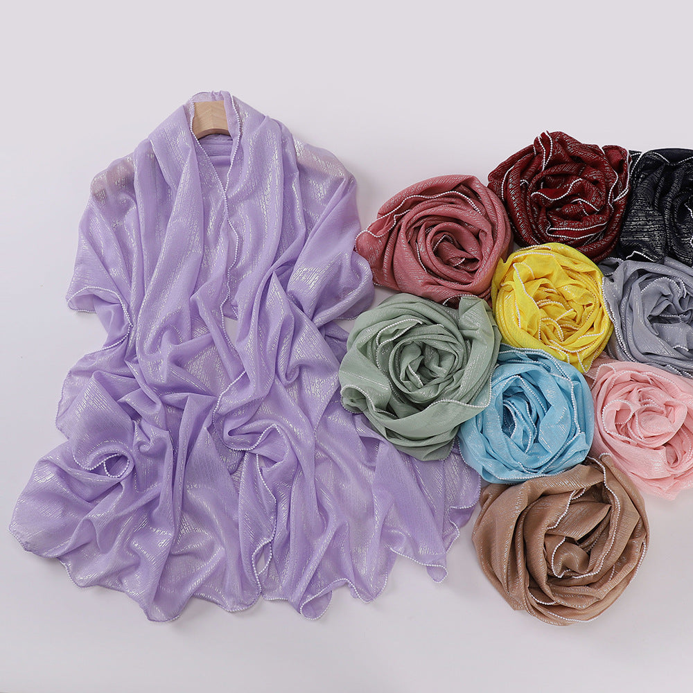 حجاب شيفون مطرز بخيوط فضية