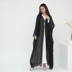 Solid Color Island Wrinkle Dress Abaya with Hijab