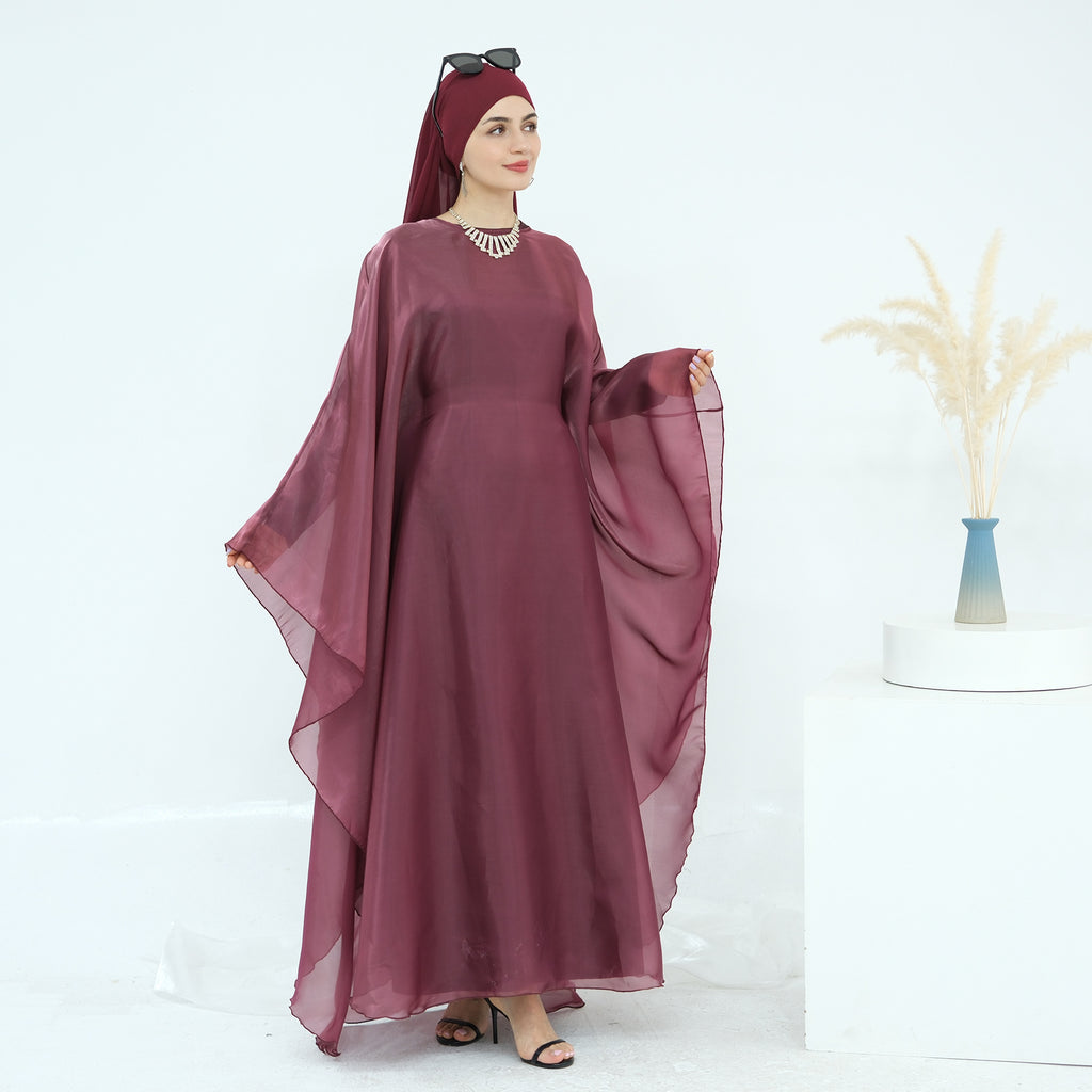 Lace Trim Solid Color 2PCS Abaya with  Hijab