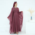 Lace Trim Solid Color 2PCS Abaya with  Hijab