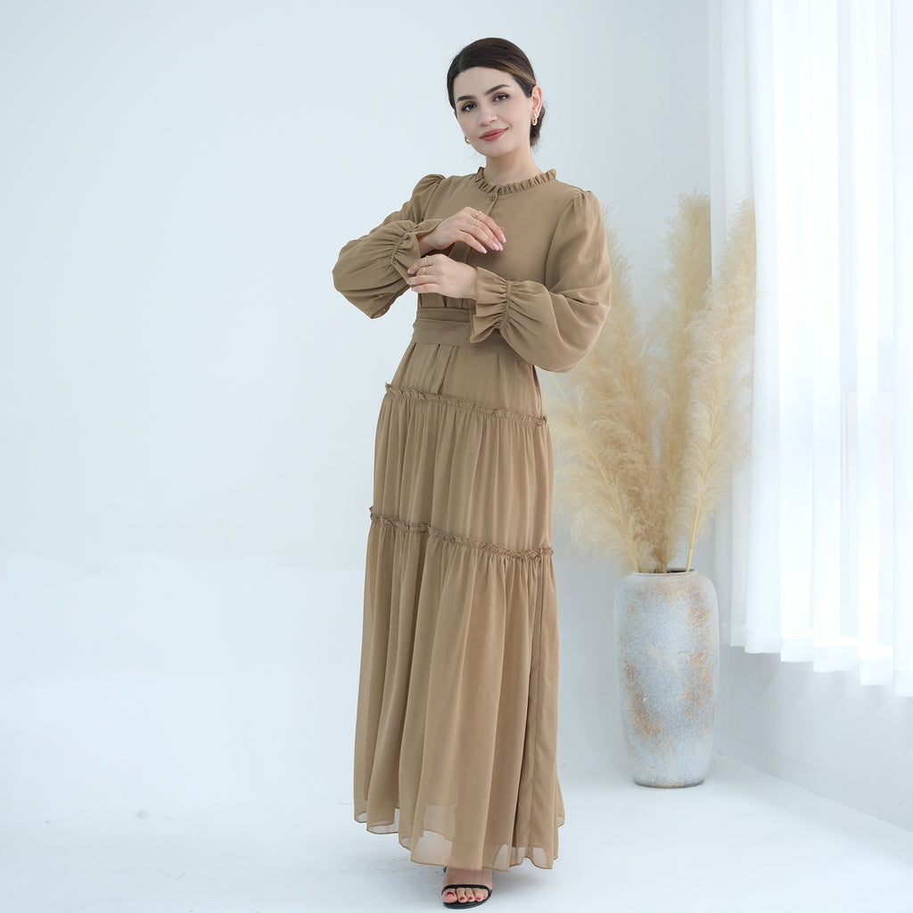 Solid Color Light Flared Sleeve Dress Hijab Set