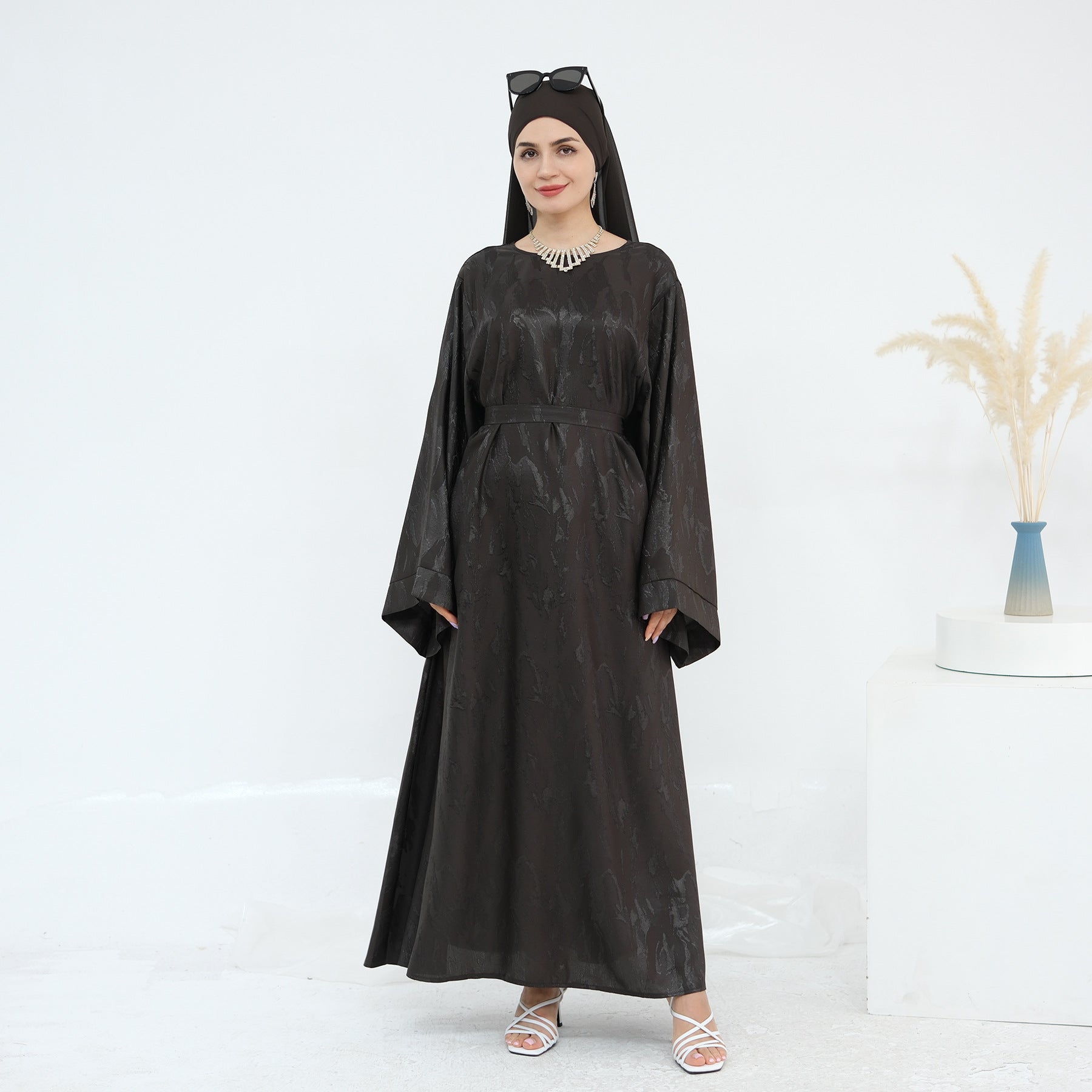 Jacquard Simple Dress Abaya with Hijab