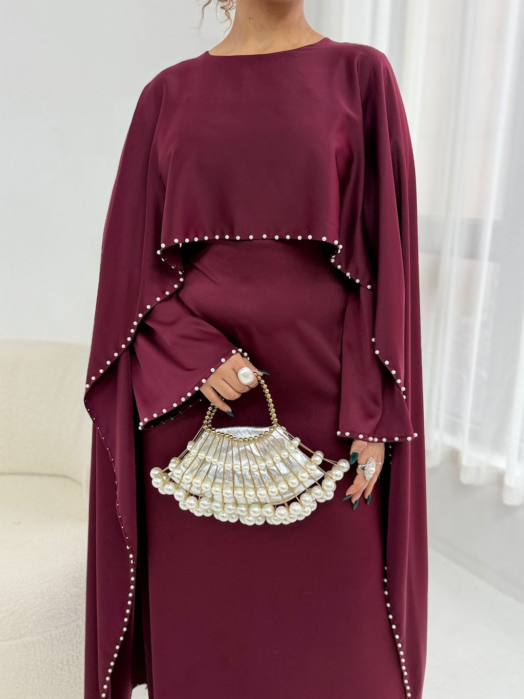Studded Pearl Shawl Dress