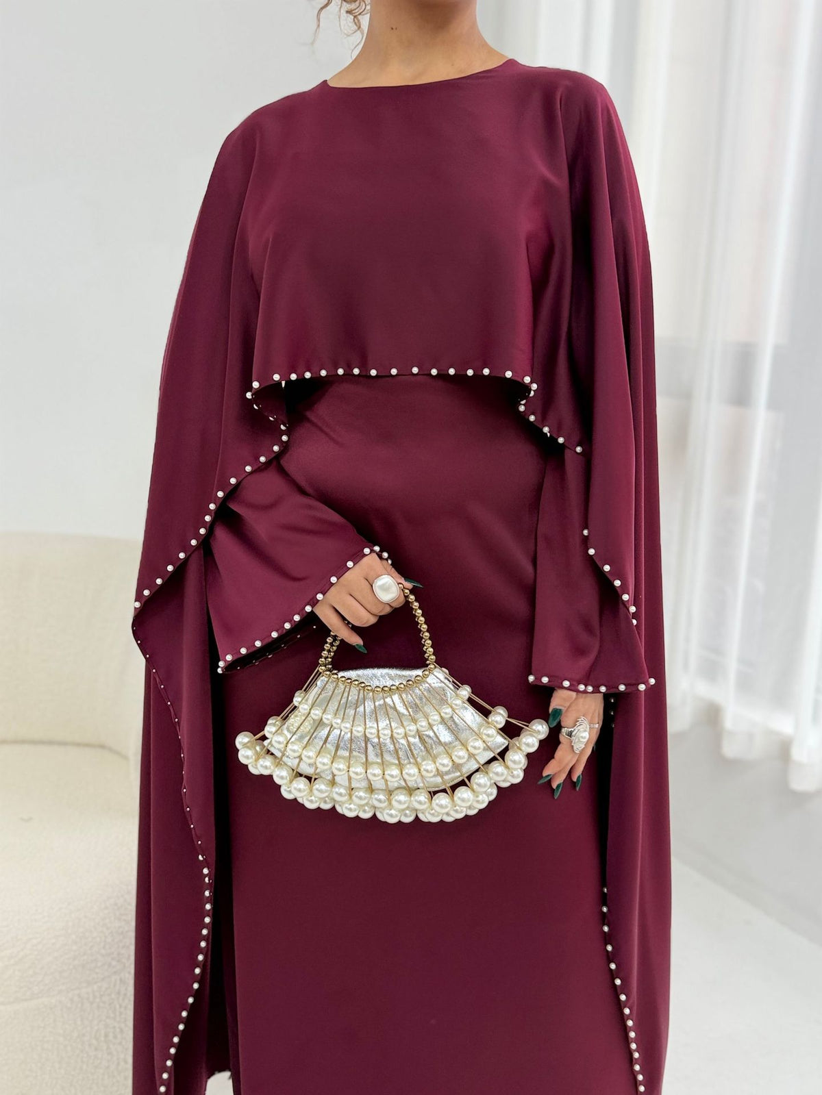 Studded Pearl Shawl Dress