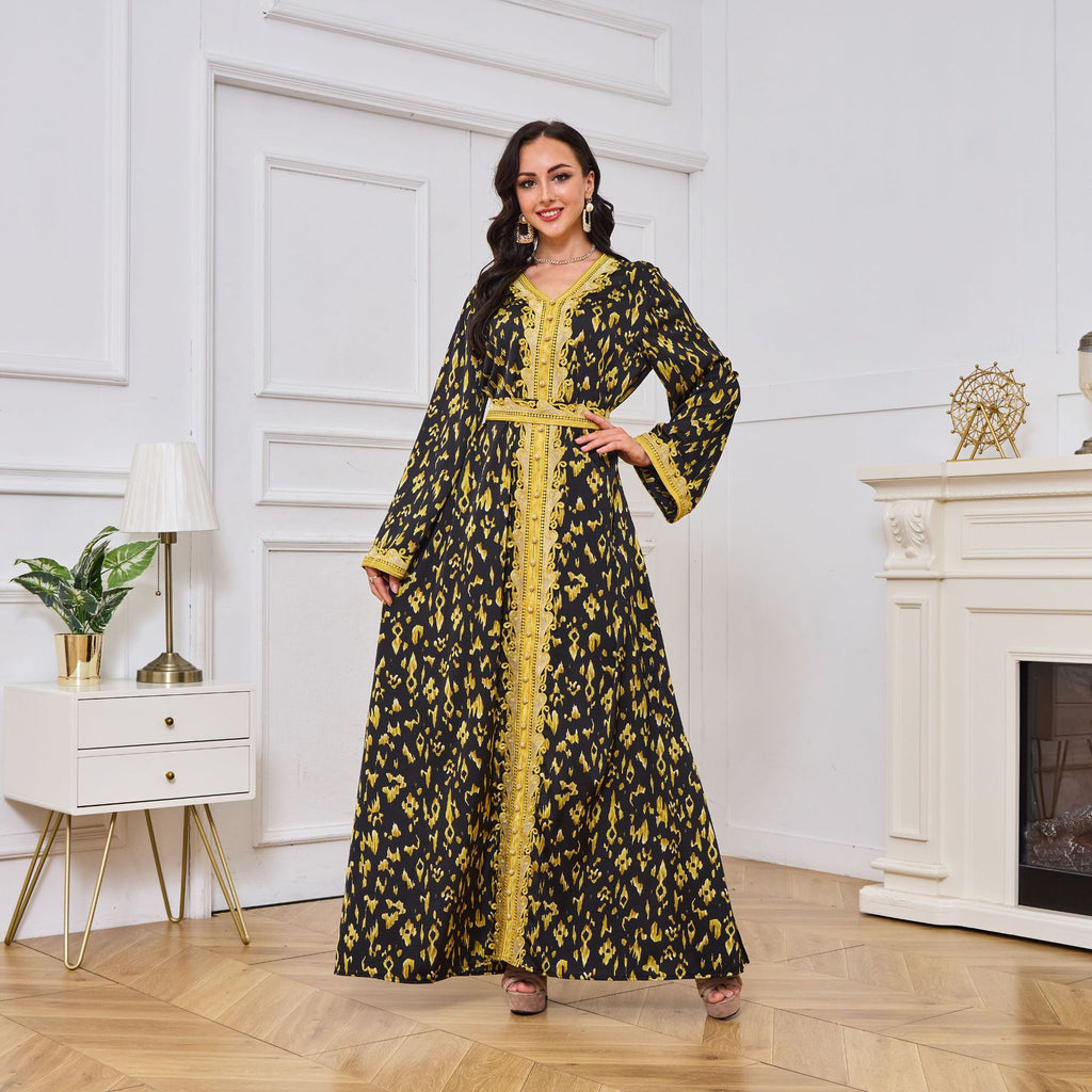 Dark Gold Print Abayas