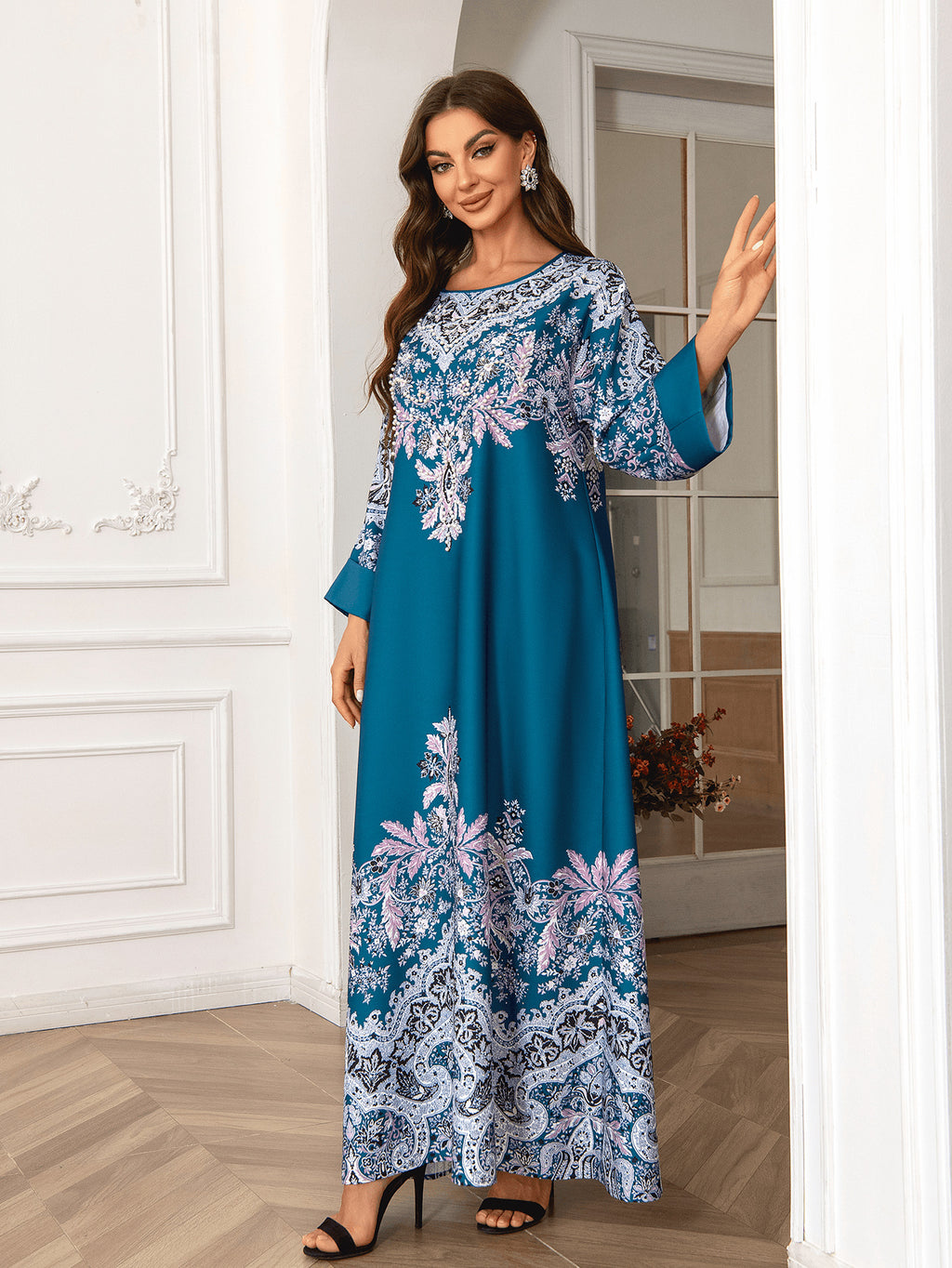 Mesh Vintage Style Floral Kaftan