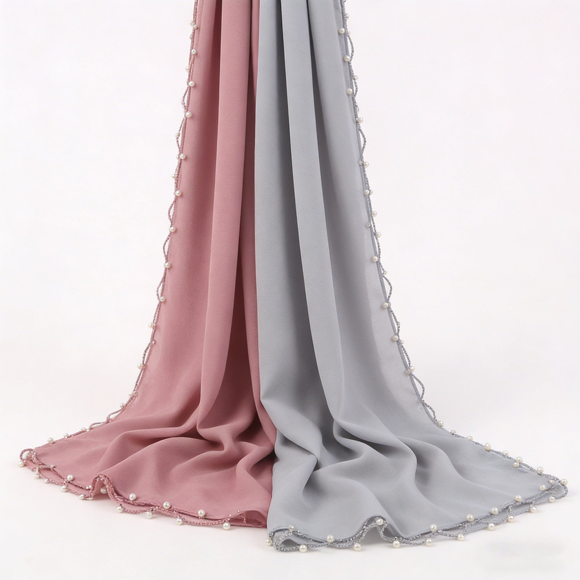 Wavy Edge Chiffon Hijab with Pearls