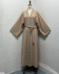 Elegant Leaf Embroidered Open Abaya