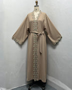 Elegant Leaf Embroidered Open Abaya