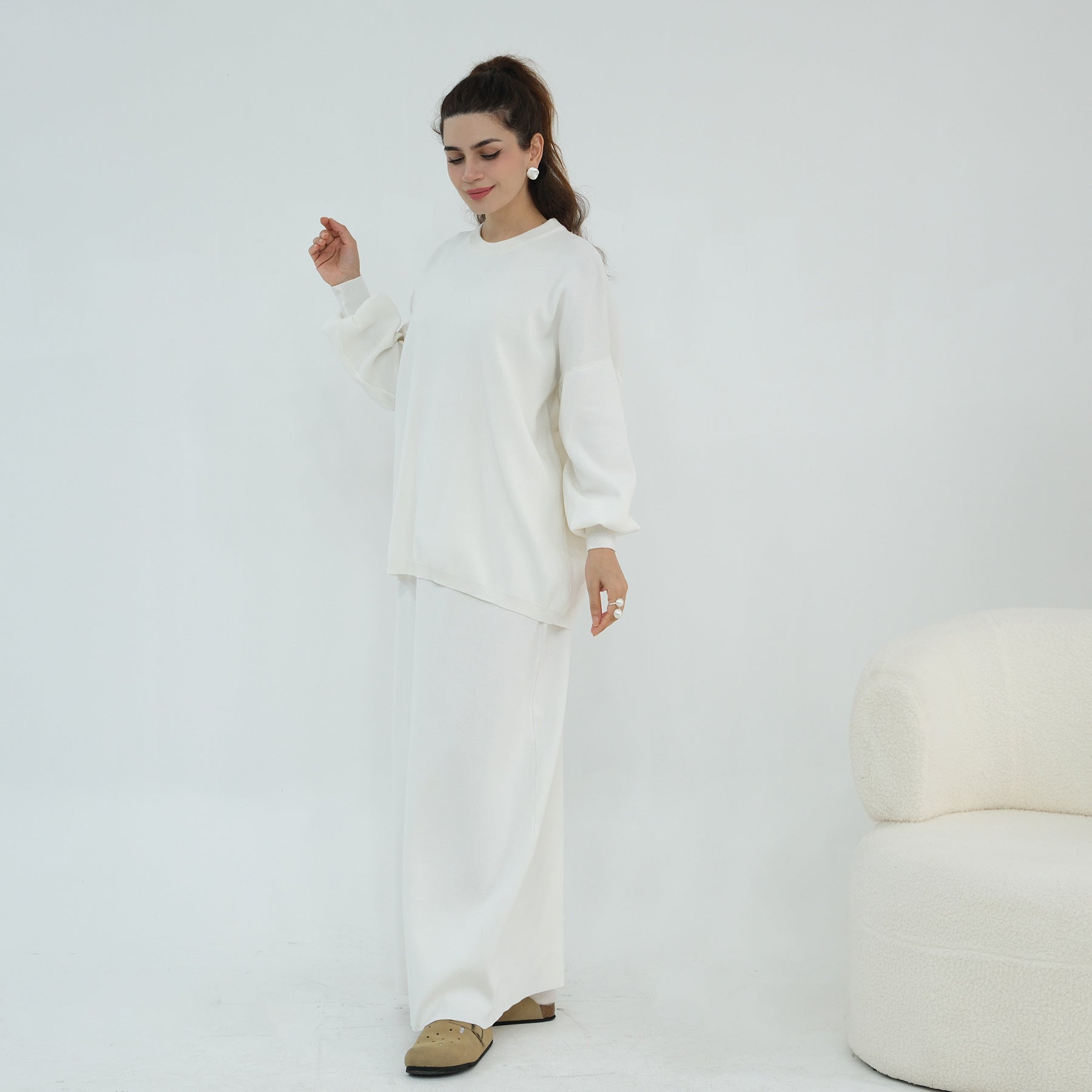 Thickened Knitted Solid Color Dress Set