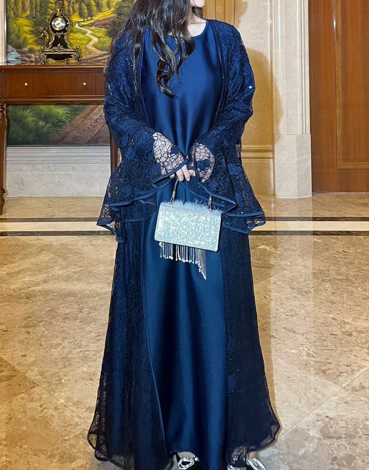 2 Pcs Shimmer Lace Abaya