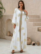 Abaya One-Piece V Neck Floral Embroidery