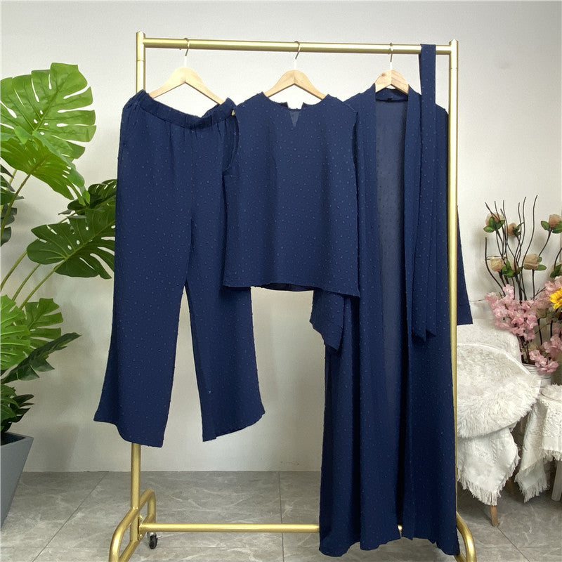 Dot Abaya, Top and Pants 3 Piece Set
