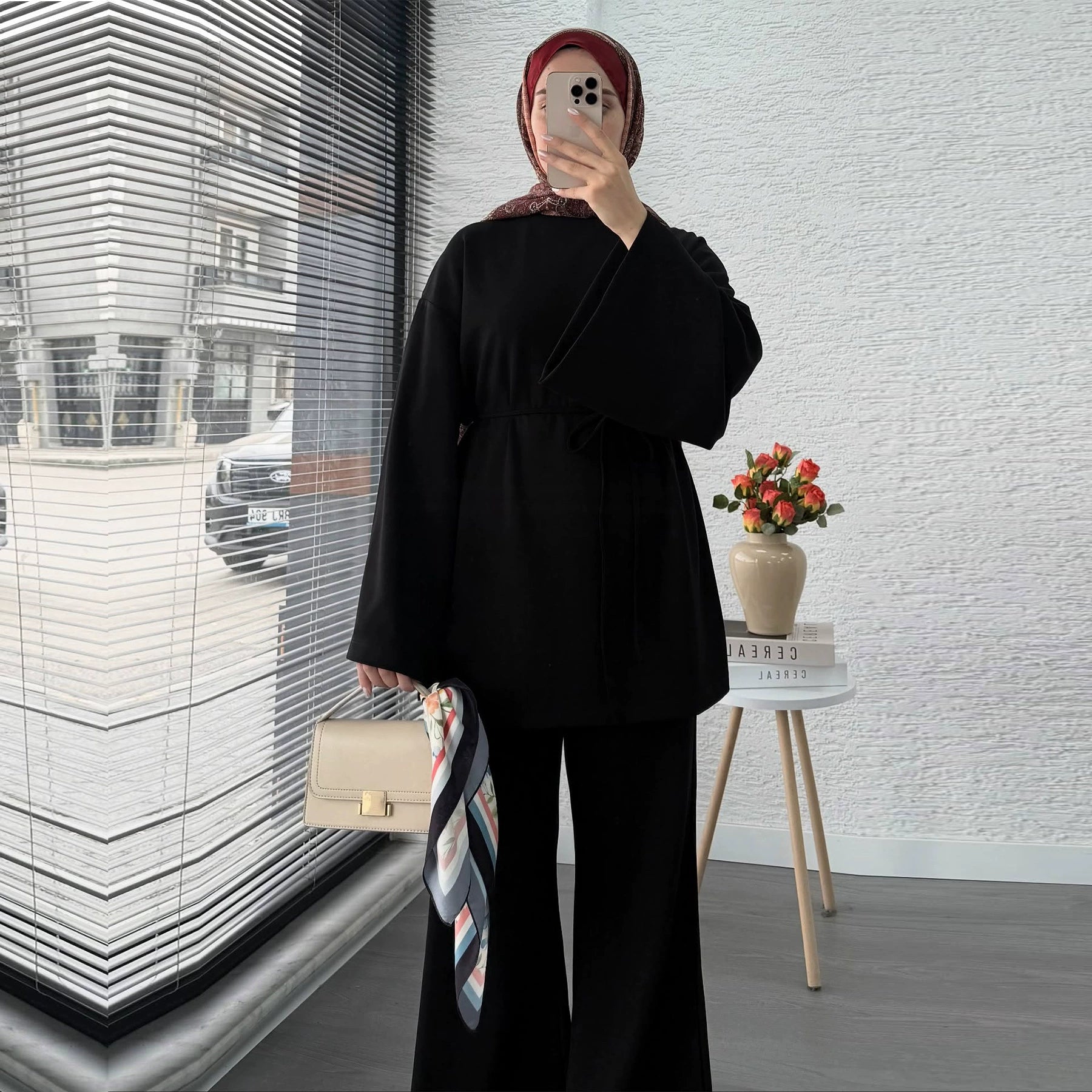 Solid Color Two-Piece Abaya Set