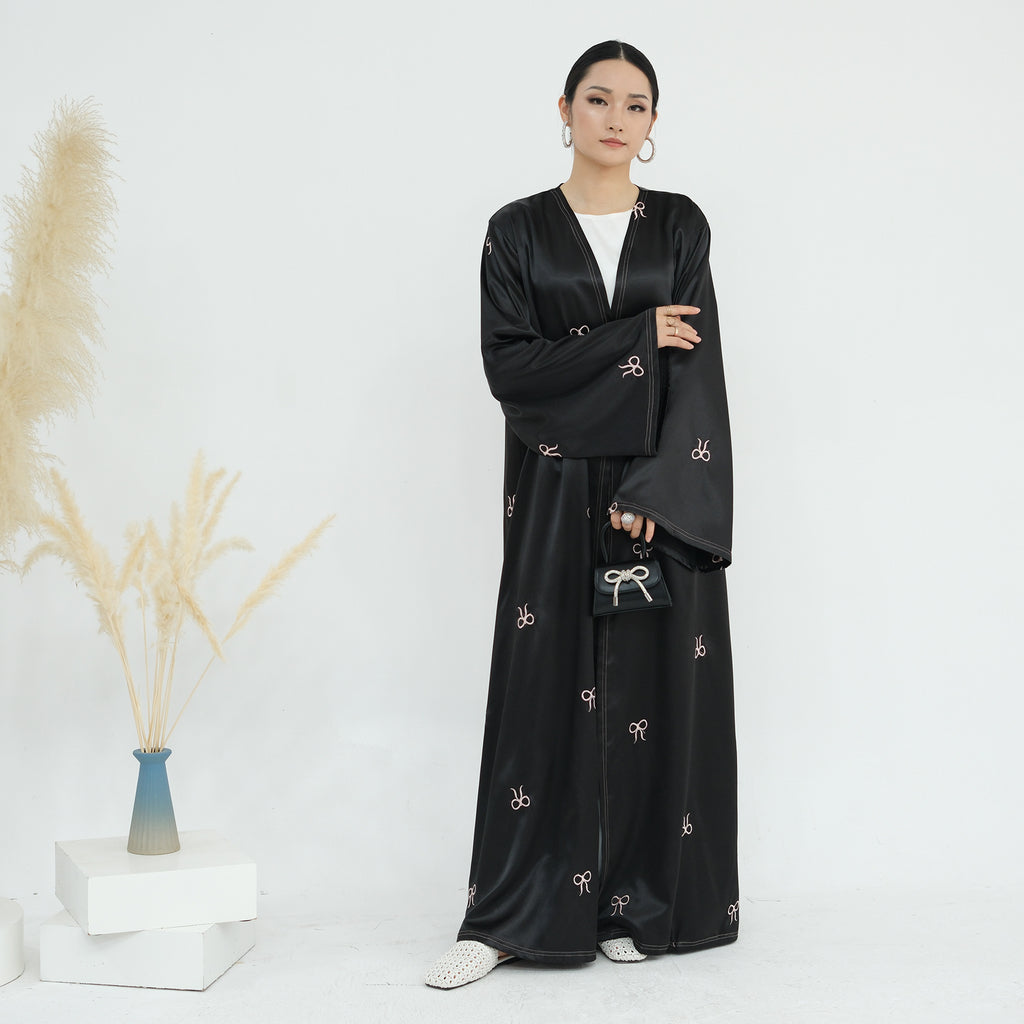Bow Embroidery Open Abaya