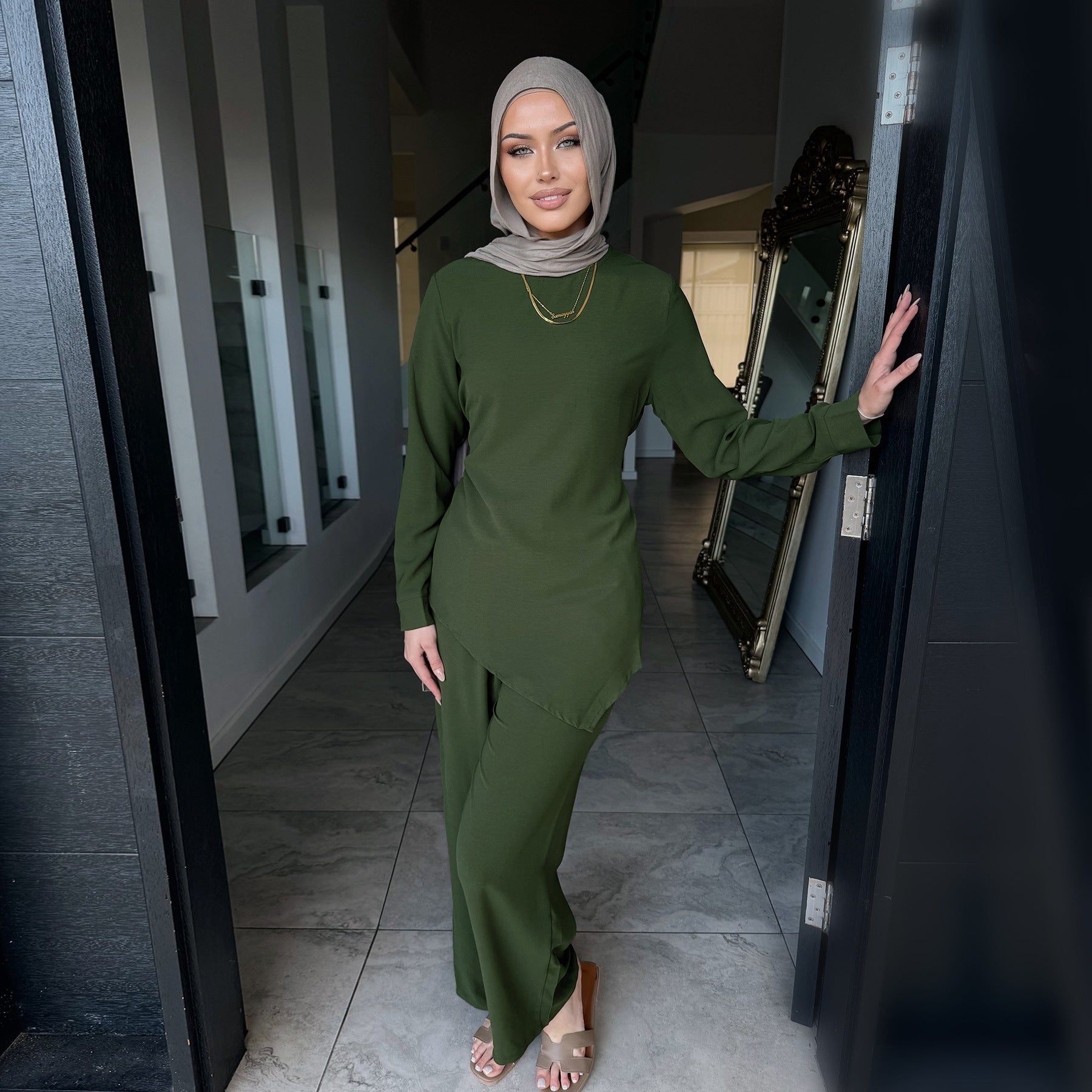 Solid Color 2PCS Casual Abaya