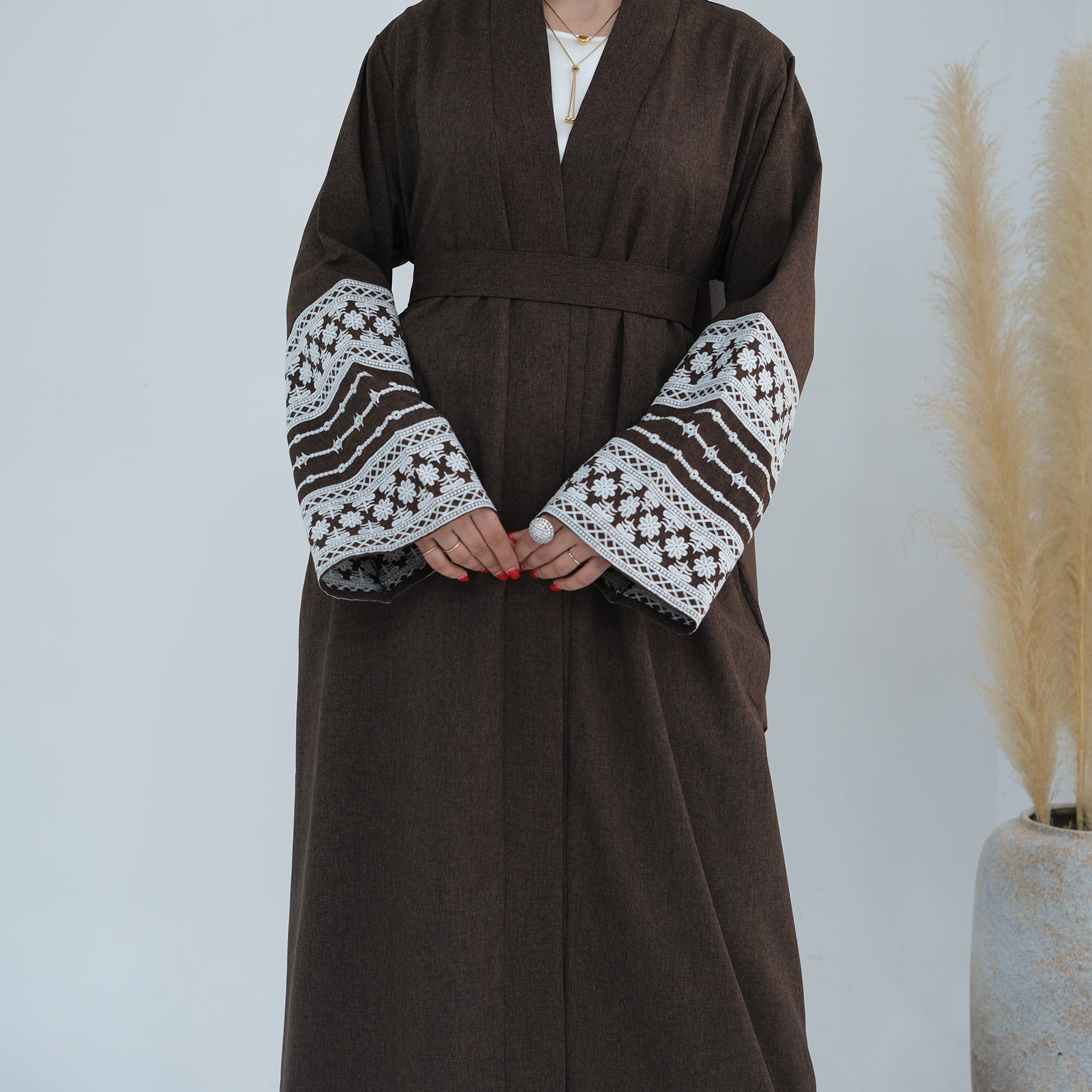 Open Abaya Embroidery Floral Dress