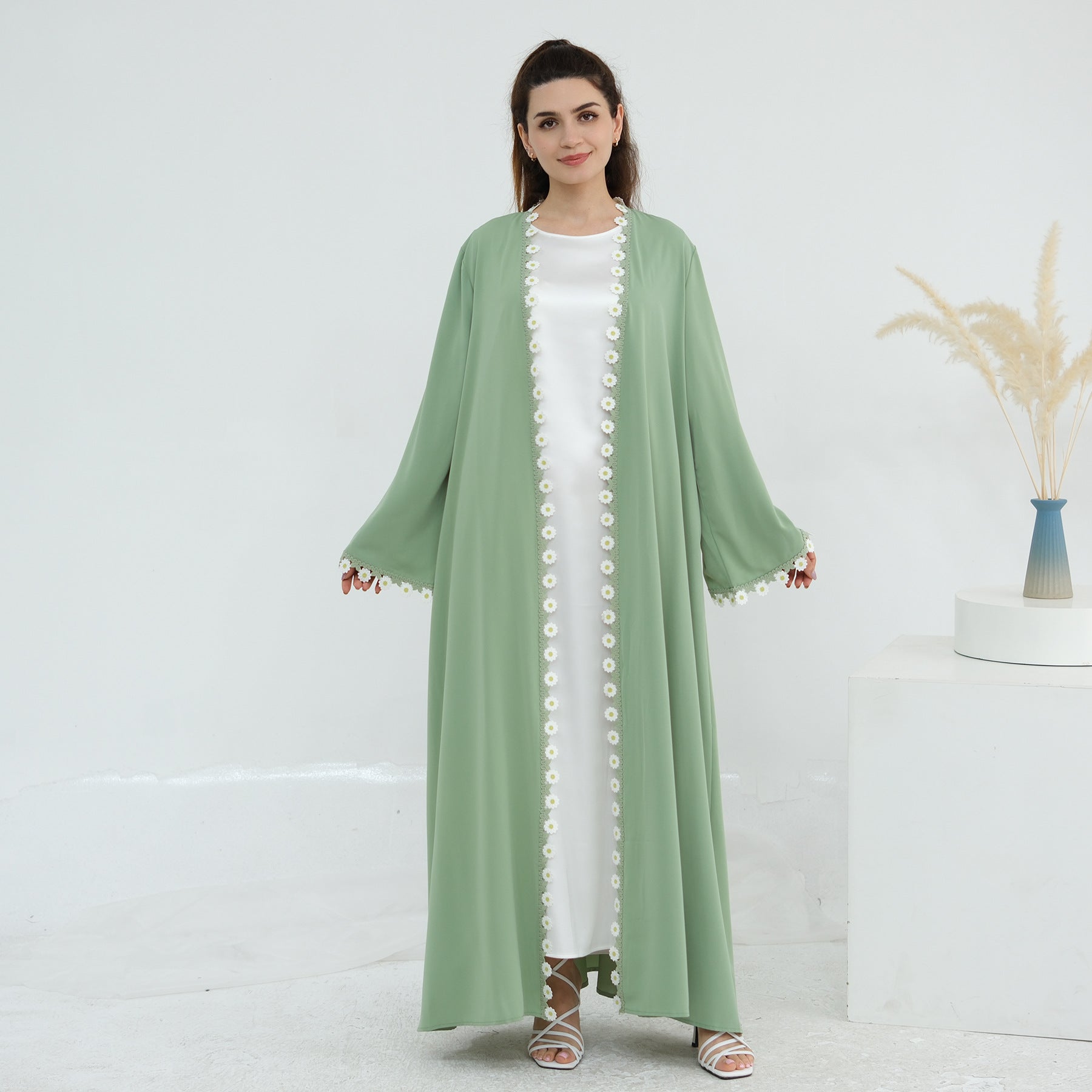 Green Embroidered Flower 2PCS Abaya