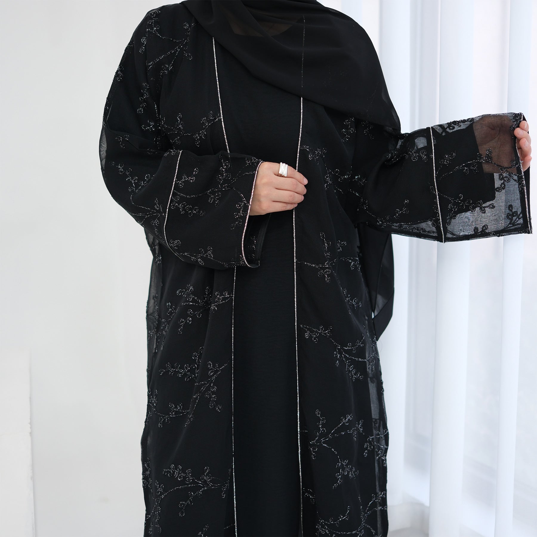 Full Body Embroidered Cardigan Abaya