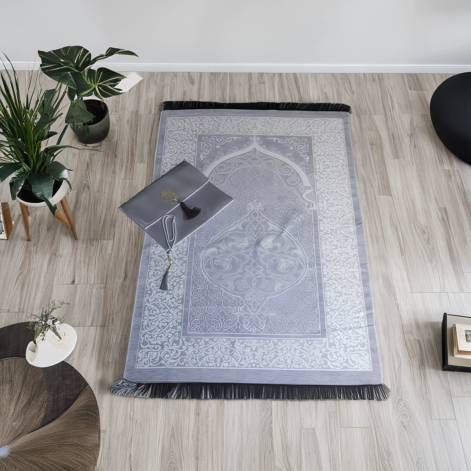 Ramadan Portable Prayer Rug with Fabric Bag - A Gray
