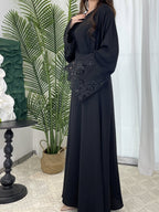 Solid Color Floral Lace Abaya