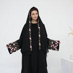 Flower Embroidery Cardigan Abaya with Hijab