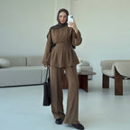 Fashionable Solid Color Two-Piece Abaya