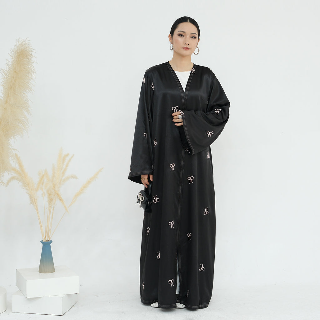 Bow Embroidery Open Abaya