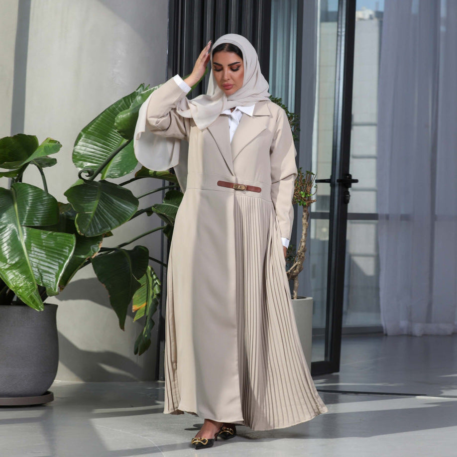 Pleated Fashion Leather Button Abaya