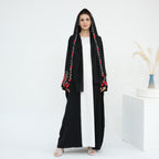 Flower Embroidery Cardigan Abaya with Hijab