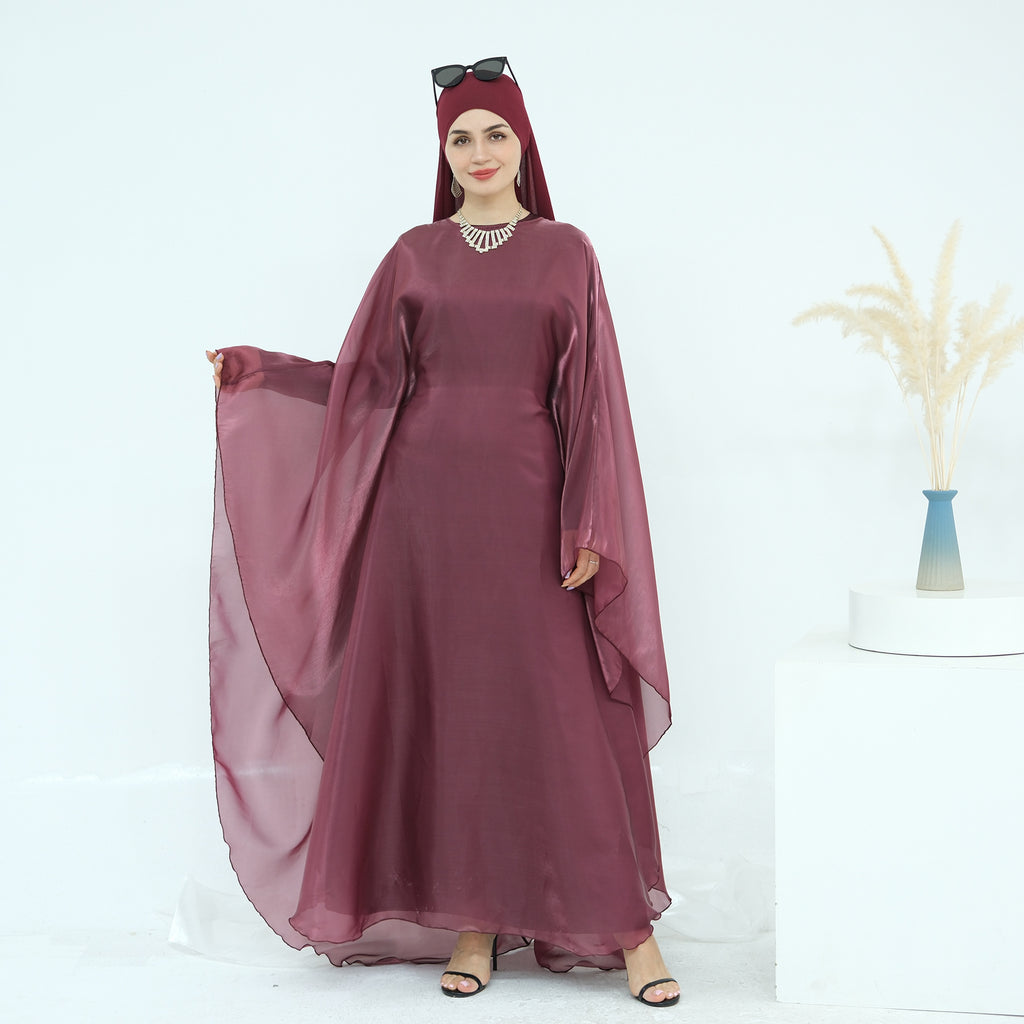 Lace Trim Solid Color 2PCS Abaya with  Hijab