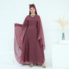Lace Trim Solid Color 2PCS Abaya with  Hijab