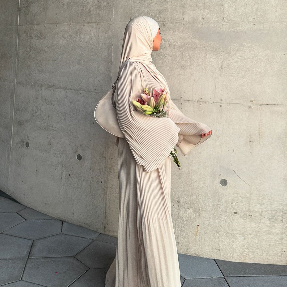 Chiffon Pleated Solid Color Abaya