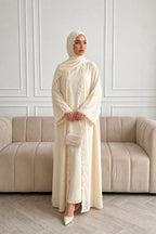 Yellow Lace Open Abaya with Hijab