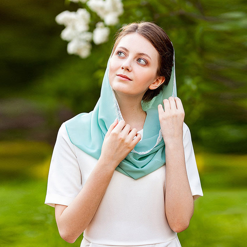 Solid Color Lace Trim Hijab