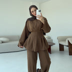 Fashionable Solid Color Two-Piece Abaya
