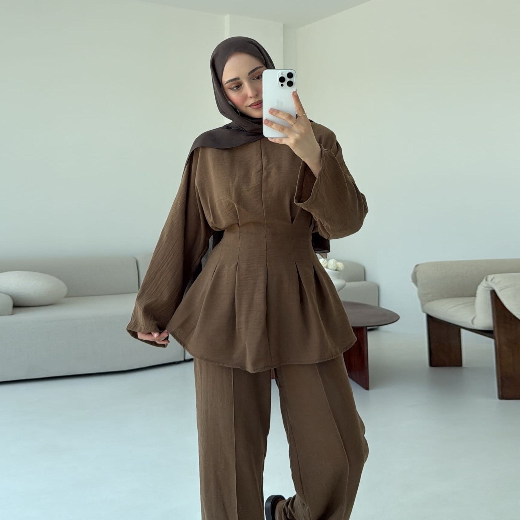 Fashionable Solid Color Two-Piece Abaya
