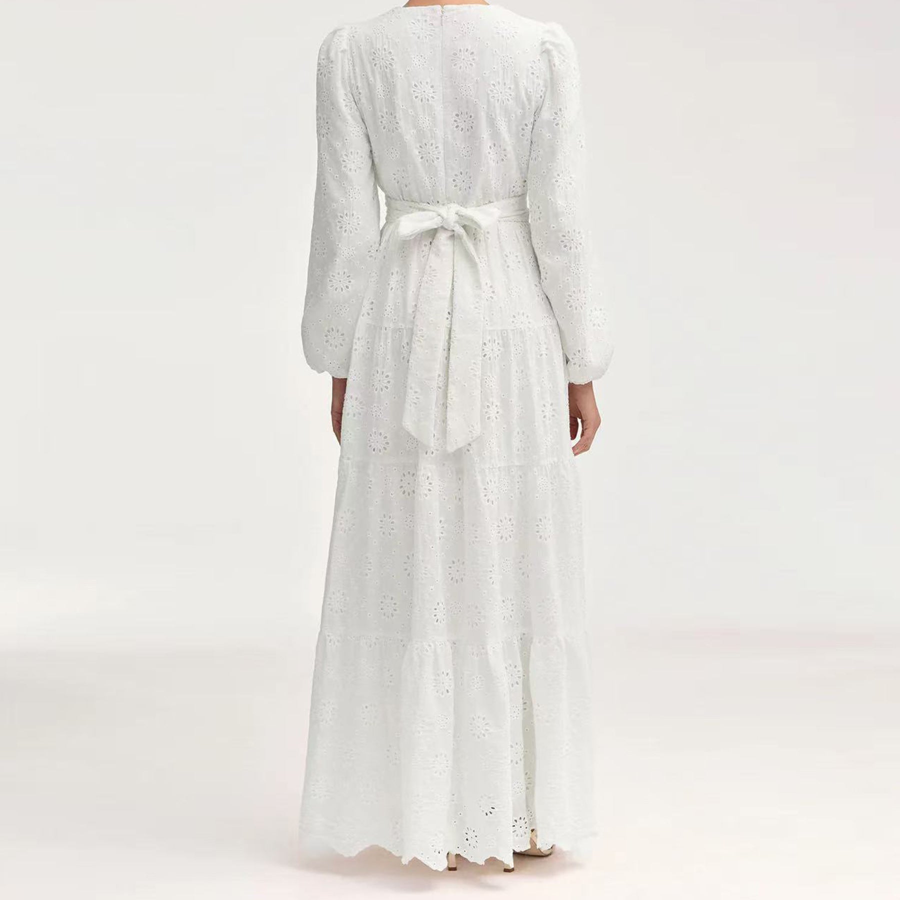 White Embroidered Floral Dress Abaya