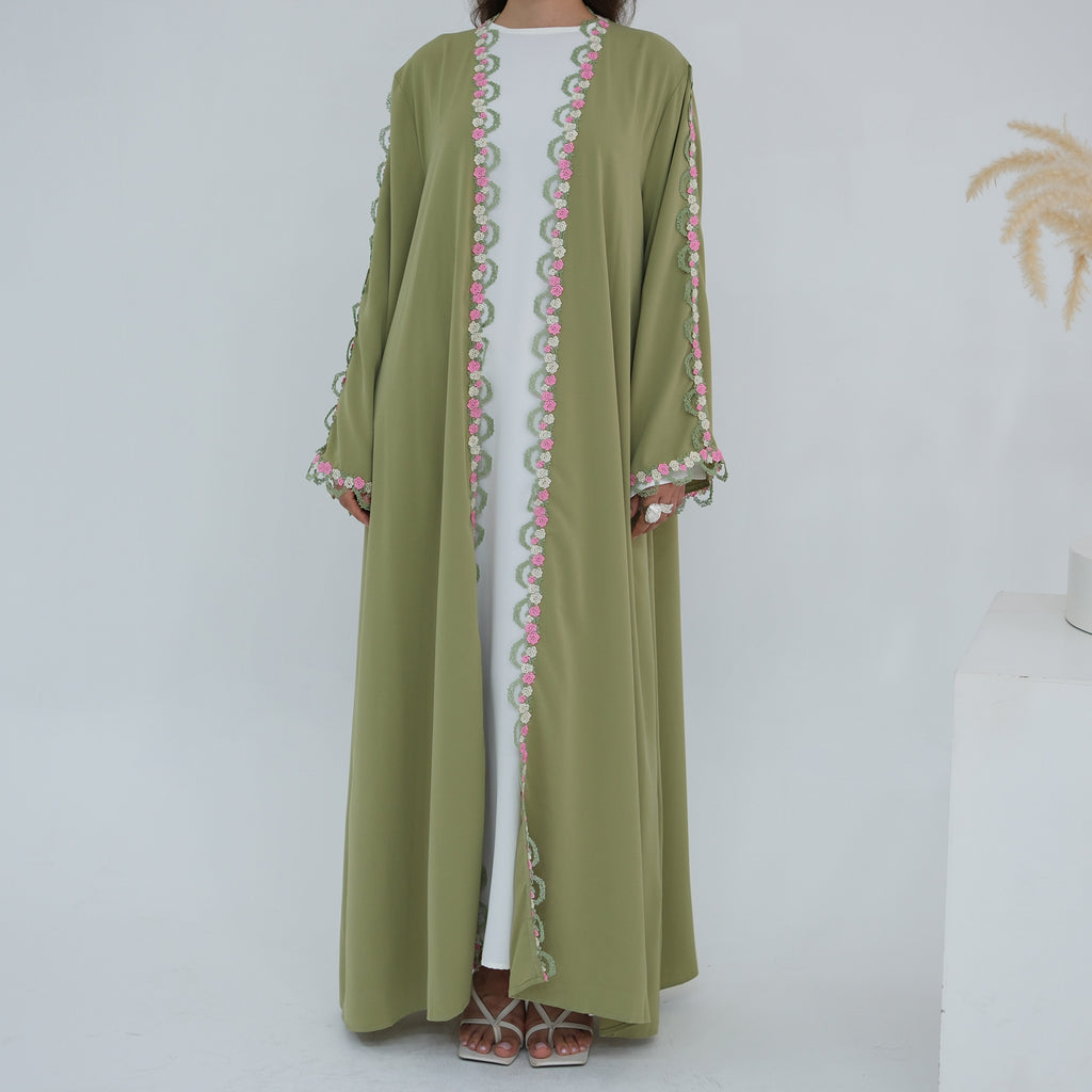 Flower Embroidered Cardigan Abaya