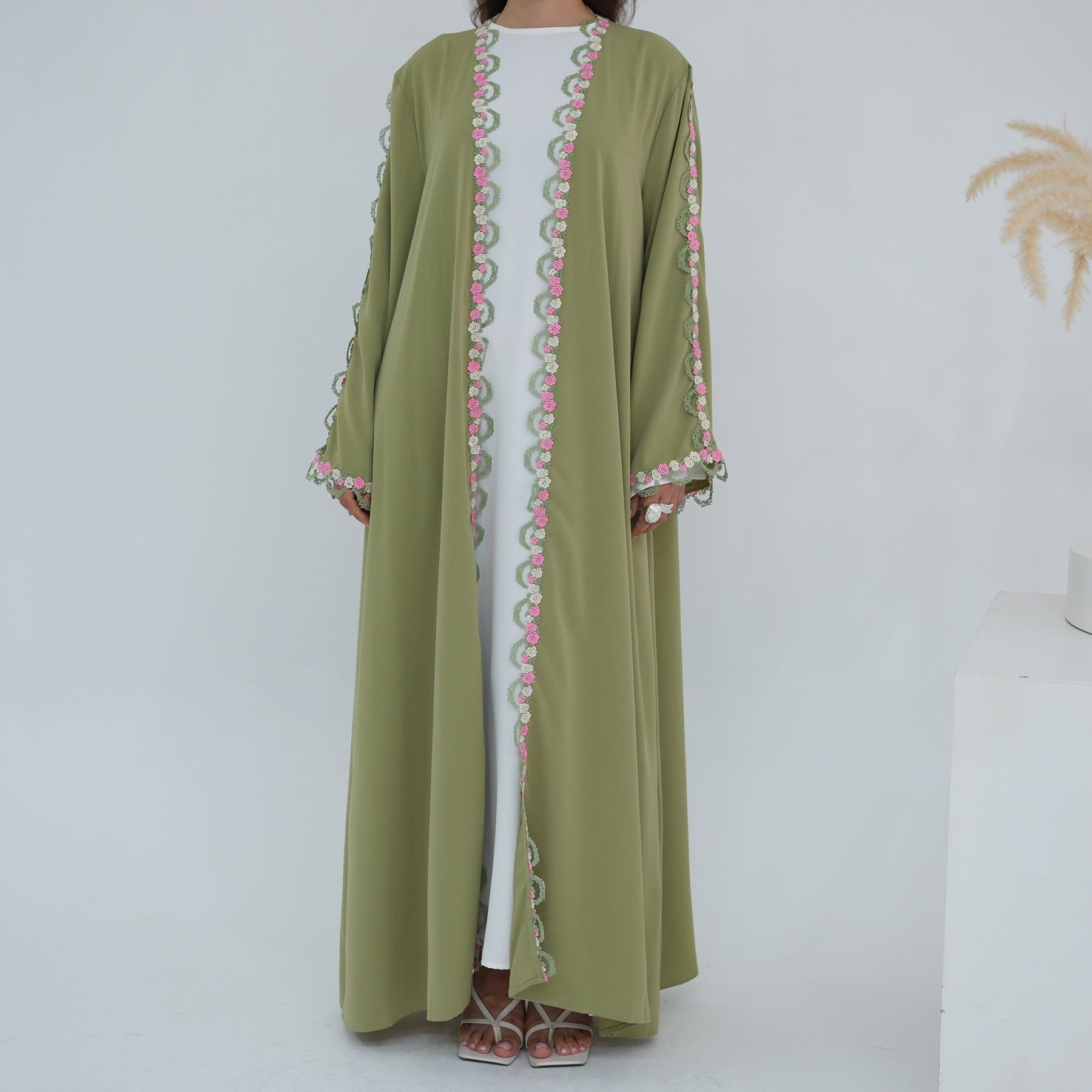 Flower Embroidered Cardigan Abaya
