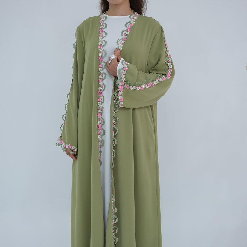 Flower Embroidered Cardigan Abaya