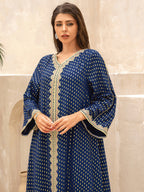 Lace Tape V-Neck Kaftan - Blue