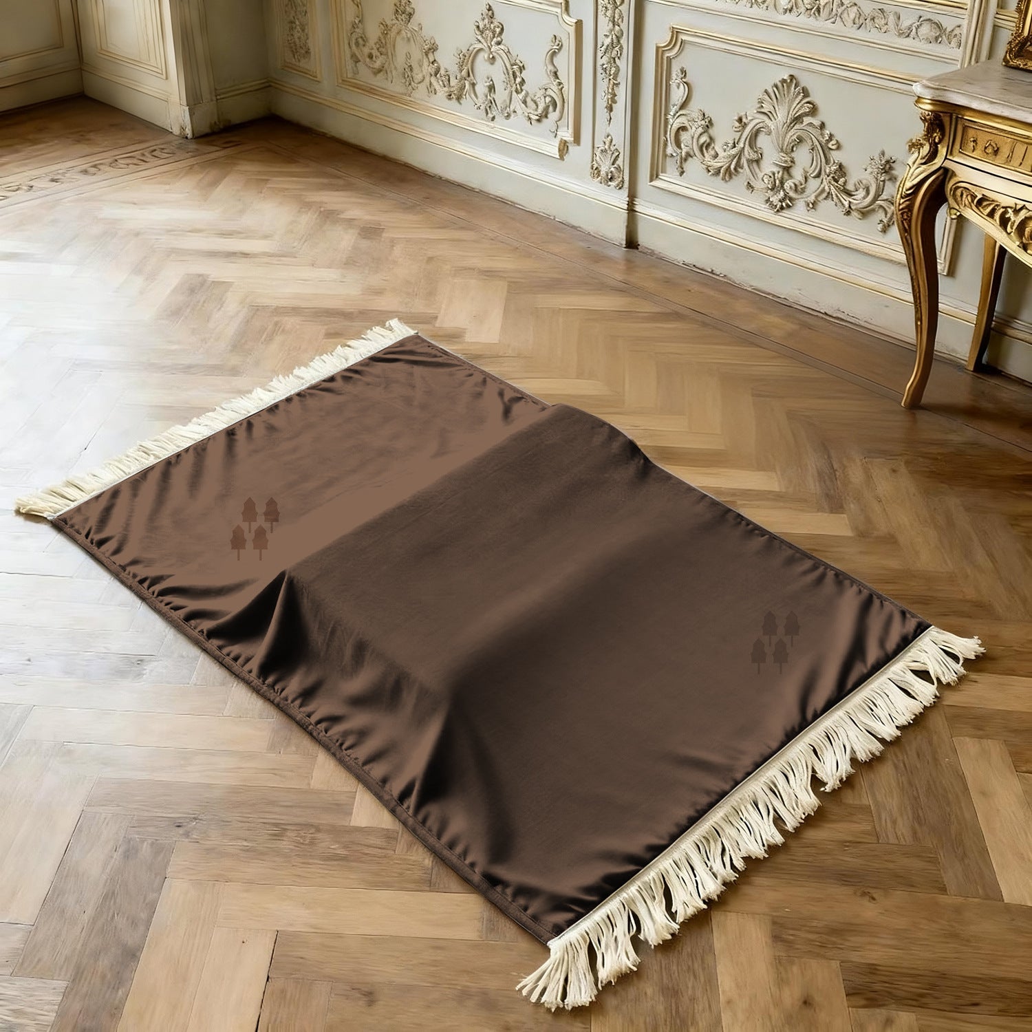 Extra Thick Plush Prayer Rug with Knee Cushion - Dark Brown