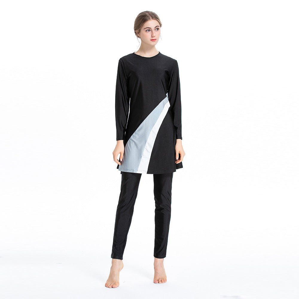 Two Color Stripe 3PCS Sports Swimwear Burkini