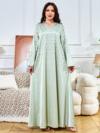 Solid Color Studded Rhinestones Abaya