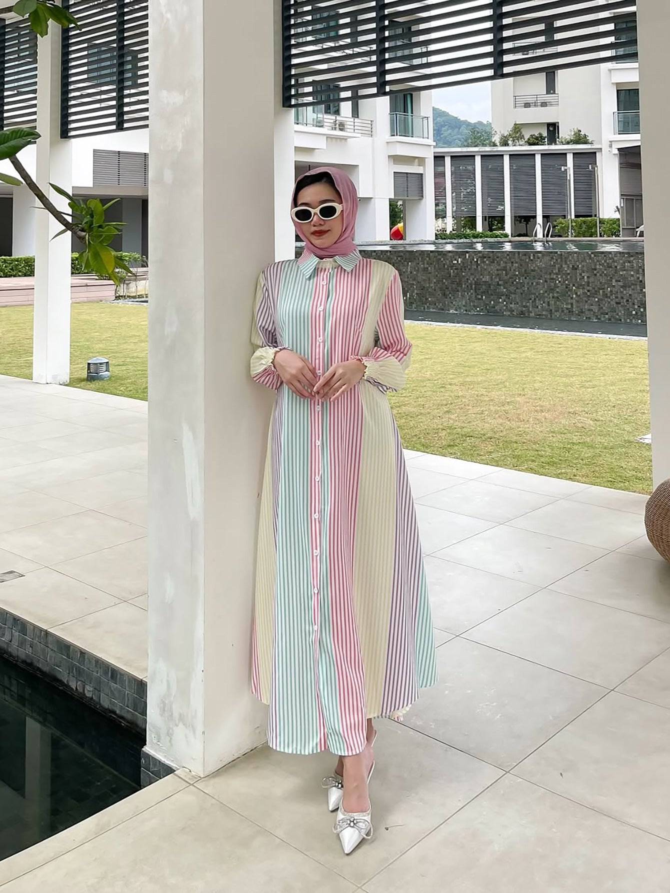 Colorful Striped Abaya